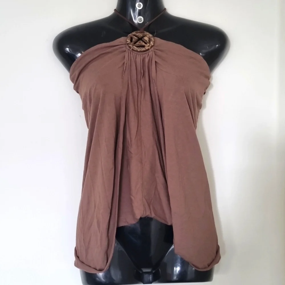 River Island, brown halter neck top, stretchy material, size 10 - Picture 1 of 7